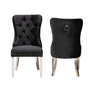 Baxton Studio Baxton Studio Honora Luxe Black Velvet Dining Chair Set with Glam Wingback Design & Silver Accents F459-Black Velvet-DC