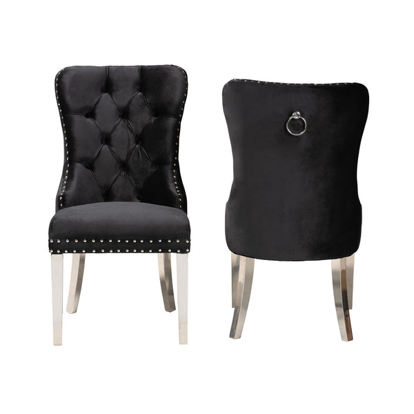 Baxton Studio Baxton Studio Honora Luxe Black Velvet Dining Chair Set with Glam Wingback Design & Silver Accents F459-Black Velvet-DC