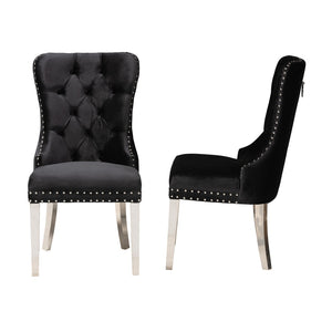 Baxton Studio Baxton Studio Honora Luxe Black Velvet Dining Chair Set with Glam Wingback Design & Silver Accents F459-Black Velvet-DC
