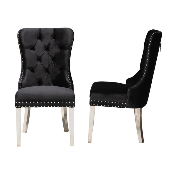 Baxton Studio Baxton Studio Honora Luxe Black Velvet Dining Chair Set with Glam Wingback Design & Silver Accents F459-Black Velvet-DC