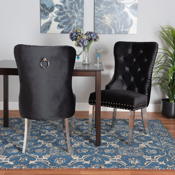 Baxton Studio Baxton Studio Honora Luxe Black Velvet Dining Chair Set with Glam Wingback Design & Silver Accents F459-Black Velvet-DC