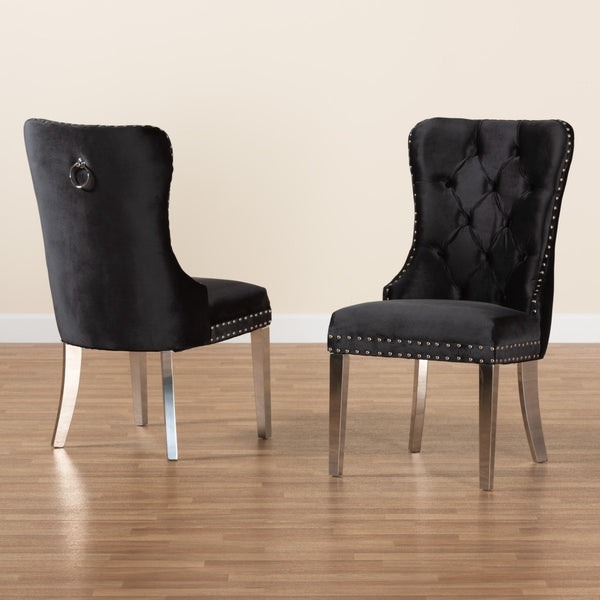 Baxton Studio Baxton Studio Honora Luxe Black Velvet Dining Chair Set with Glam Wingback Design & Silver Accents F459-Black Velvet-DC