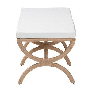 English Elm Japandi Woven Jute Bench with Sculptural Hourglass Legs for Entryway or Bedroom B2750P467806