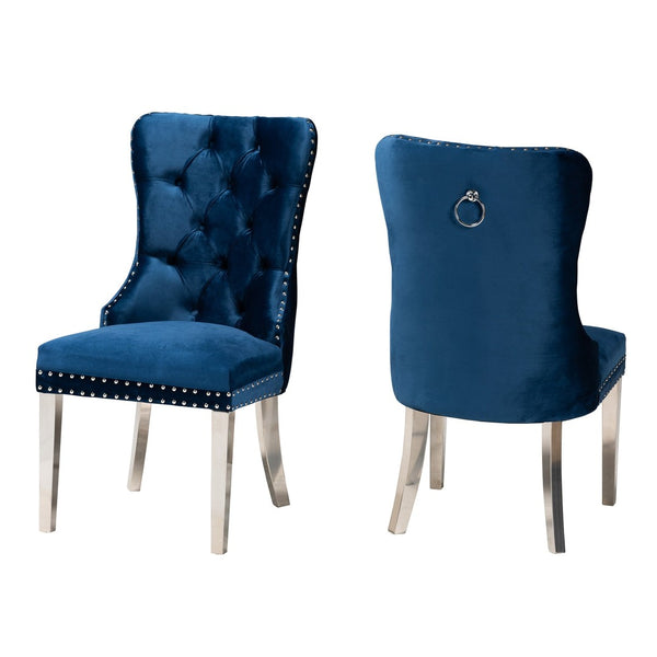 Baxton Studio Baxton Studio Honora Luxe Navy Velvet Dining Chair Set with Silver Accents - Glam Wingback Design F459-Navy Blue Velvet-DC
