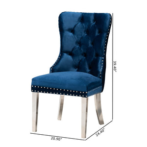 Baxton Studio Baxton Studio Honora Luxe Navy Velvet Dining Chair Set with Silver Accents - Glam Wingback Design F459-Navy Blue Velvet-DC