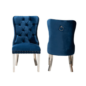 Baxton Studio Baxton Studio Honora Luxe Navy Velvet Dining Chair Set with Silver Accents - Glam Wingback Design F459-Navy Blue Velvet-DC