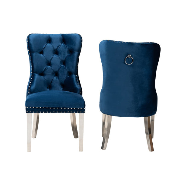 Baxton Studio Baxton Studio Honora Luxe Navy Velvet Dining Chair Set with Silver Accents - Glam Wingback Design F459-Navy Blue Velvet-DC