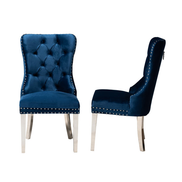 Baxton Studio Baxton Studio Honora Luxe Navy Velvet Dining Chair Set with Silver Accents - Glam Wingback Design F459-Navy Blue Velvet-DC