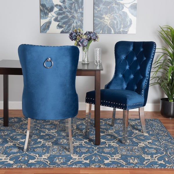 Baxton Studio Baxton Studio Honora Luxe Navy Velvet Dining Chair Set with Silver Accents - Glam Wingback Design F459-Navy Blue Velvet-DC