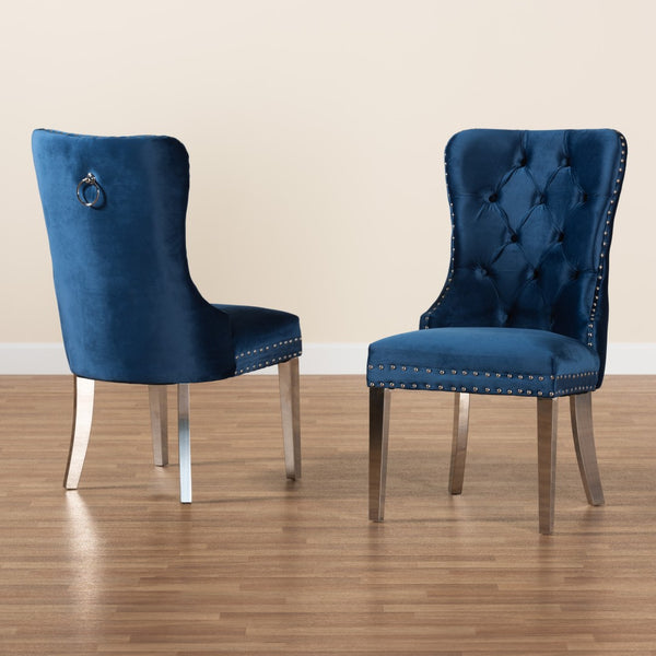 Baxton Studio Baxton Studio Honora Luxe Navy Velvet Dining Chair Set with Silver Accents - Glam Wingback Design F459-Navy Blue Velvet-DC