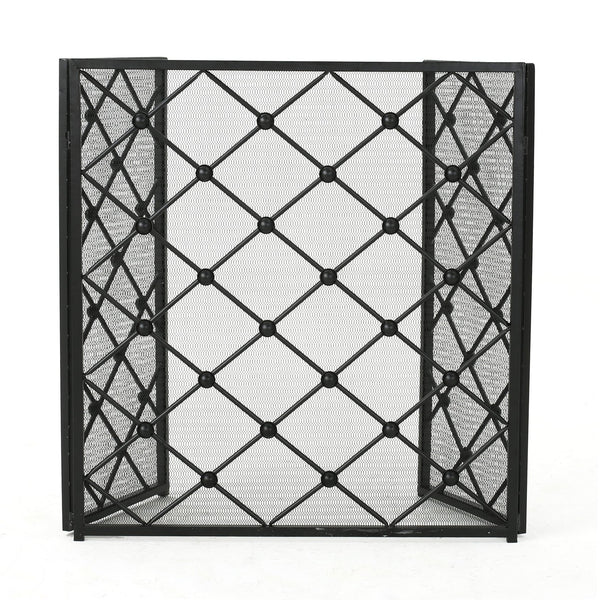 English Elm Christopher Knight Home® - FIRE Black Iron Fireplace Screen 34x31x4.5 Protective Mesh Guard Heat-Resistant Durable Design 61128.00