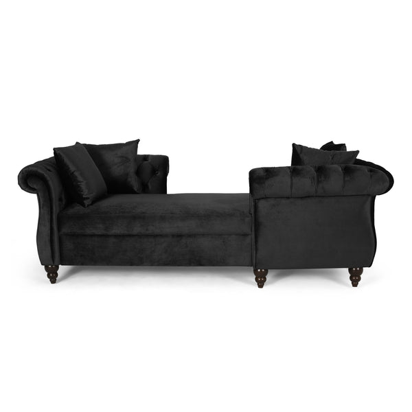 English Elm Christopher Knight Home® - Chaise Lounge In Luxurious Black Velvet With Accent Pillows – Elegant Comfort For Any Space 67581.00ABLK