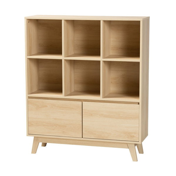 Baxton Studio Baxton Studio Danina Japandi Oak Brown Bookshelf - Modern Storage with Open Shelves & Cabinets LCF20211236-Pine Bookshelf