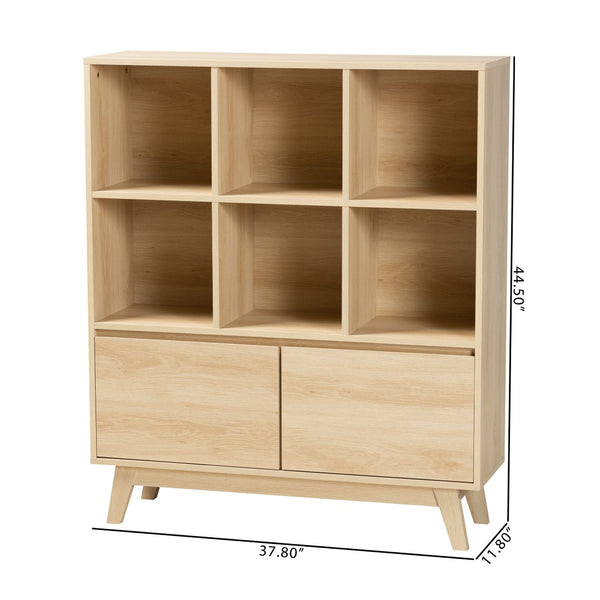 Baxton Studio Baxton Studio Danina Japandi Oak Brown Bookshelf - Modern Storage with Open Shelves & Cabinets LCF20211236-Pine Bookshelf