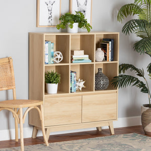 Baxton Studio Baxton Studio Danina Japandi Oak Brown Bookshelf - Modern Storage with Open Shelves & Cabinets LCF20211236-Pine Bookshelf