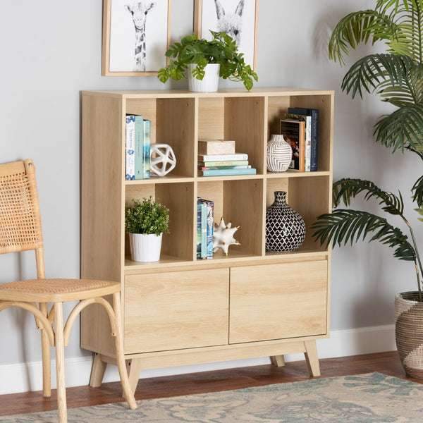 Baxton Studio Baxton Studio Danina Japandi Oak Brown Bookshelf - Modern Storage with Open Shelves & Cabinets LCF20211236-Pine Bookshelf