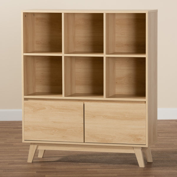 Baxton Studio Baxton Studio Danina Japandi Oak Brown Bookshelf - Modern Storage with Open Shelves & Cabinets LCF20211236-Pine Bookshelf