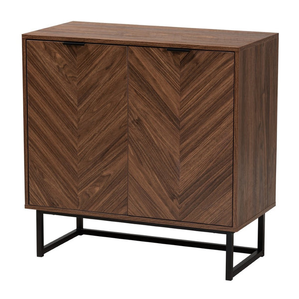 Baxton Studio Baxton Studio Sadia Modern Walnut Brown Storage Cabinet with Openwork Metal Base & Double Doors LCF20211282-Walnut-Cabinet