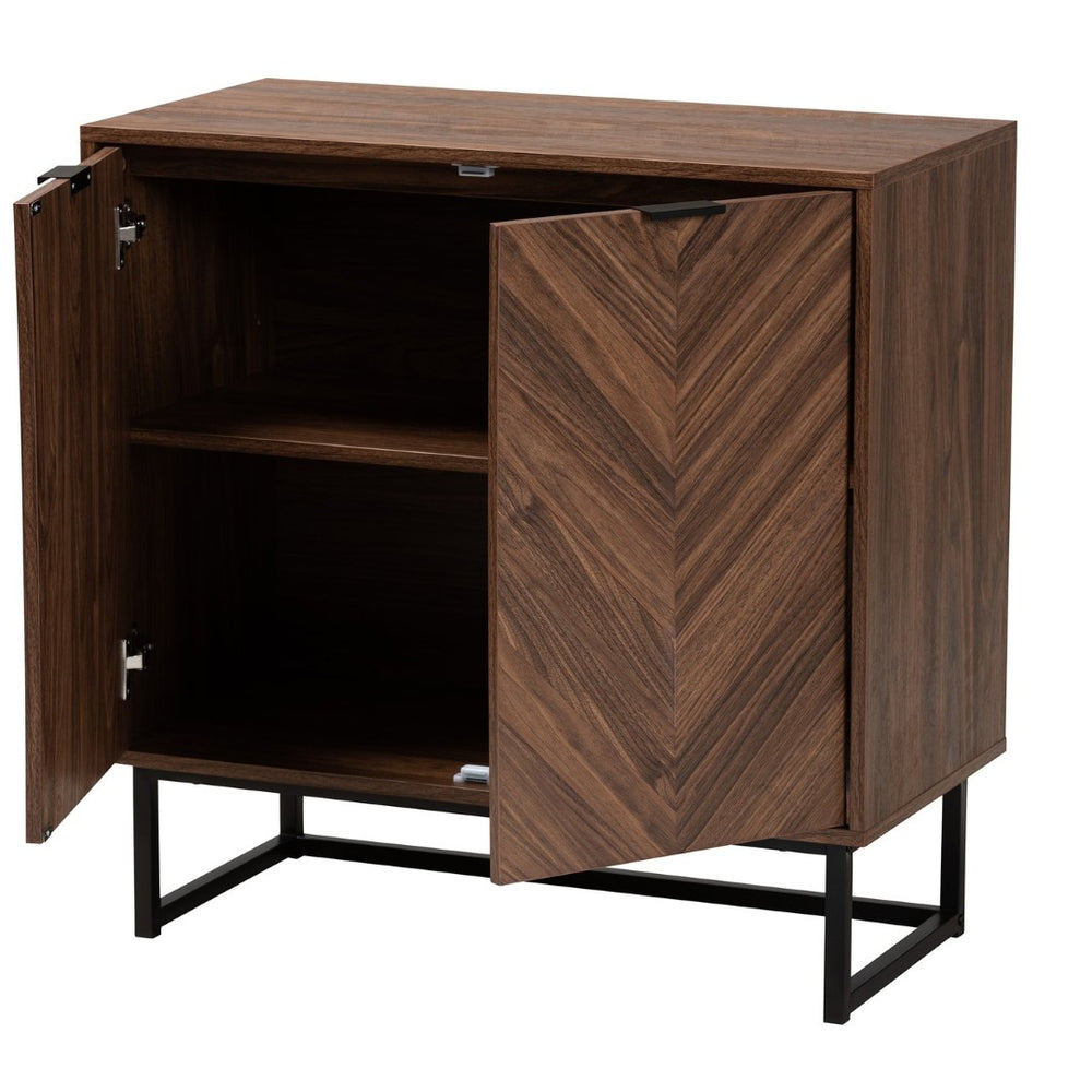 Baxton Studio Baxton Studio Sadia Modern Walnut Brown Storage Cabinet with Openwork Metal Base & Double Doors LCF20211282-Walnut-Cabinet