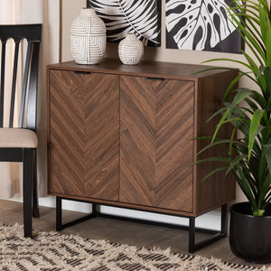 Baxton Studio Baxton Studio Sadia Modern Walnut Brown Storage Cabinet with Openwork Metal Base & Double Doors LCF20211282-Walnut-Cabinet