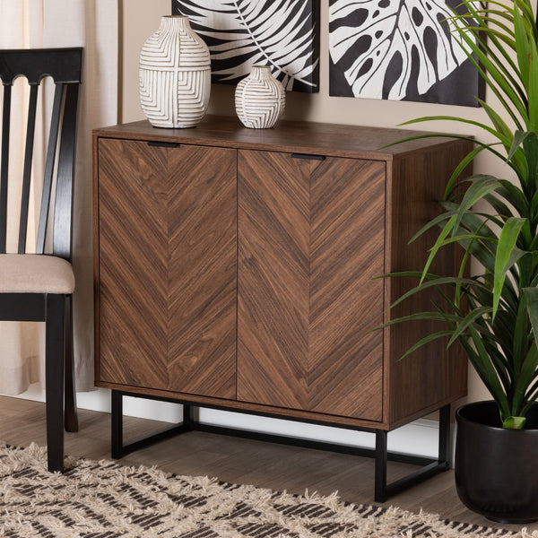 Baxton Studio Baxton Studio Sadia Modern Walnut Brown Storage Cabinet with Openwork Metal Base & Double Doors LCF20211282-Walnut-Cabinet