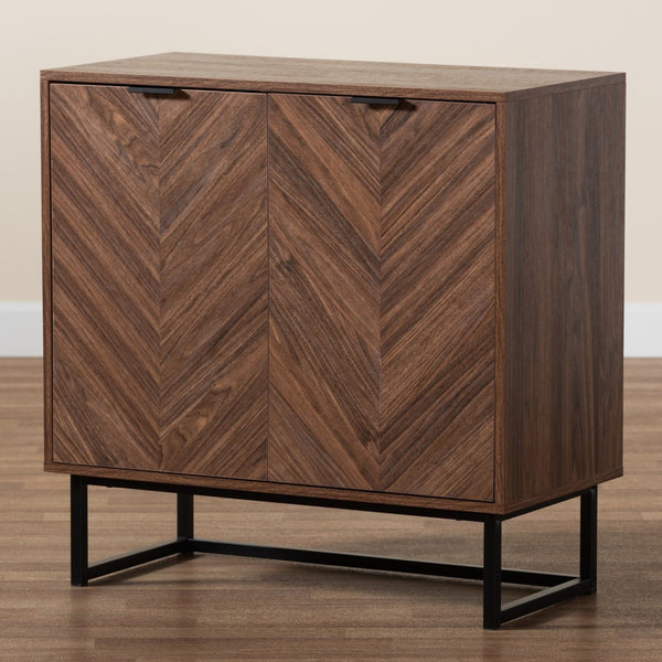 Baxton Studio Baxton Studio Sadia Modern Walnut Brown Storage Cabinet with Openwork Metal Base & Double Doors LCF20211282-Walnut-Cabinet