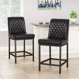 Christopher Knight Home® - Noble House - Osgood Contemporary Diamond Stitch Counter Stools, Midnight Black and Black - Set of 2