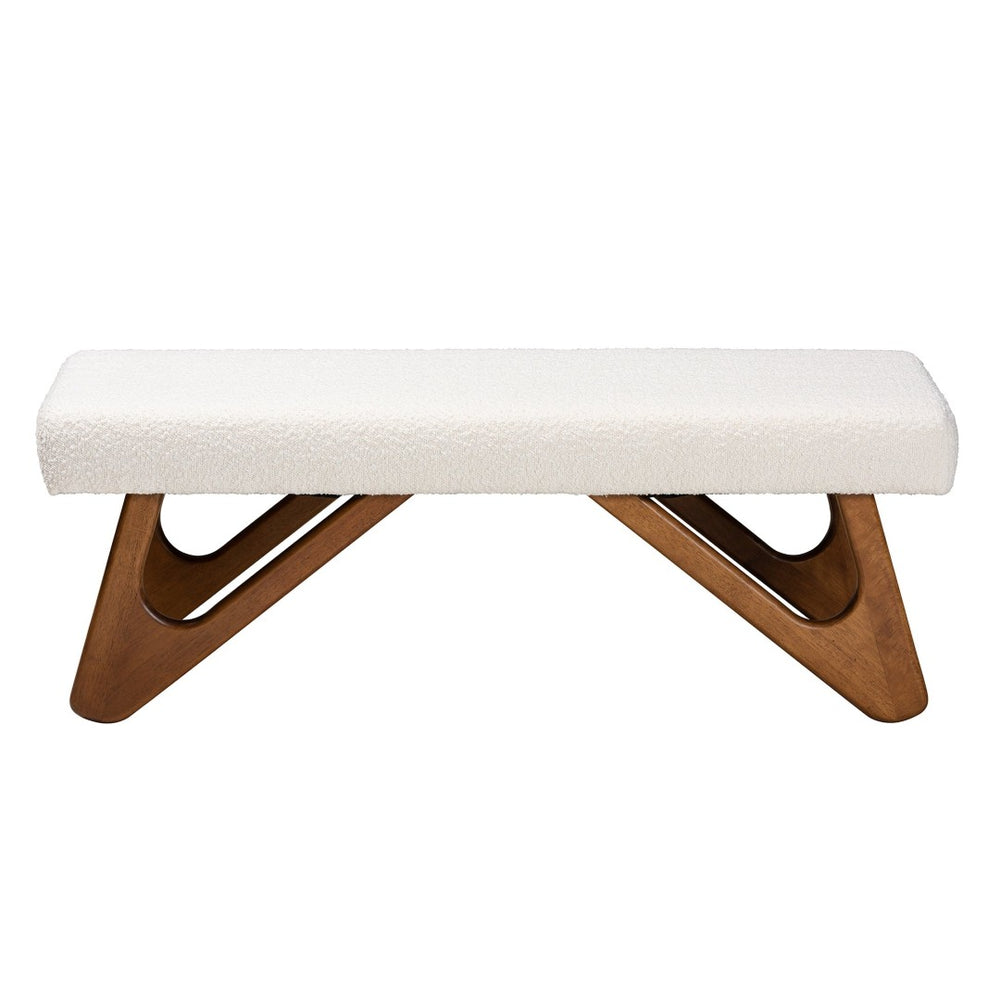 Baxton Studio Baxton Studio Rika Japandi Cream Boucle Bench with Walnut Legs - Stylish Seating for Any Room BBT5367-Cream/Walnut-Bench