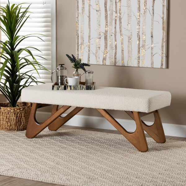 Baxton Studio Baxton Studio Rika Japandi Cream Boucle Bench with Walnut Legs - Stylish Seating for Any Room BBT5367-Cream/Walnut-Bench