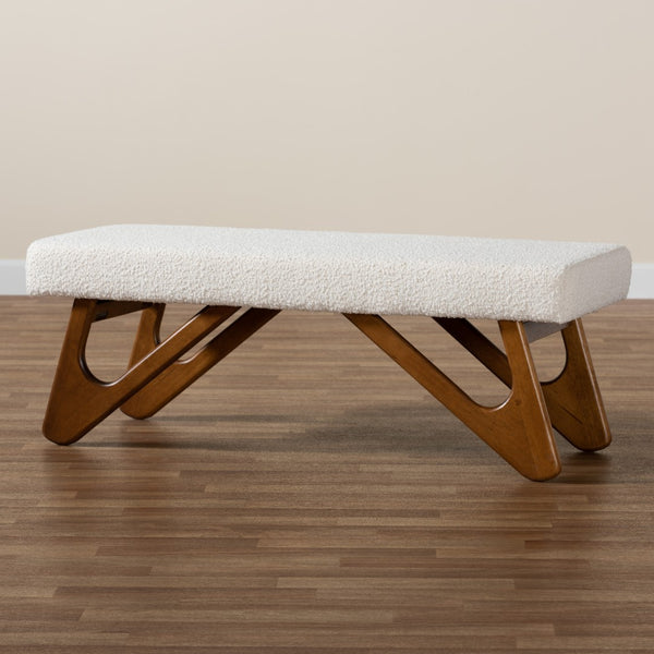 Baxton Studio Baxton Studio Rika Japandi Cream Boucle Bench with Walnut Legs - Stylish Seating for Any Room BBT5367-Cream/Walnut-Bench