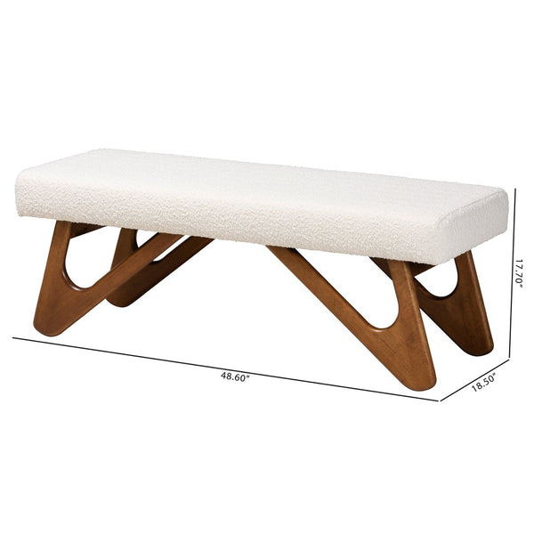 Baxton Studio Baxton Studio Rika Japandi Cream Boucle Bench with Walnut Legs - Stylish Seating for Any Room BBT5367-Cream/Walnut-Bench