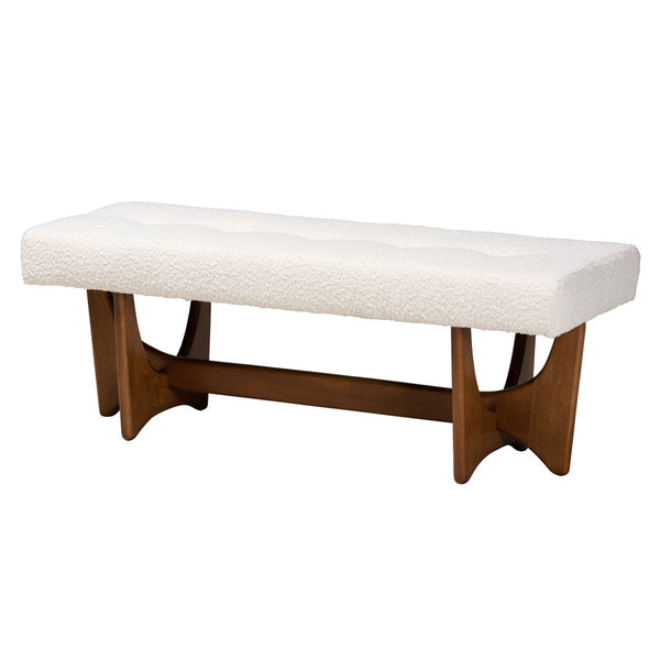Baxton Studio Baxton Studio Theo Japandi Bench - Cream Boucle Fabric, Walnut Finish, Elegant Minimalist Design BBT5368-Cream/Walnut-Bench