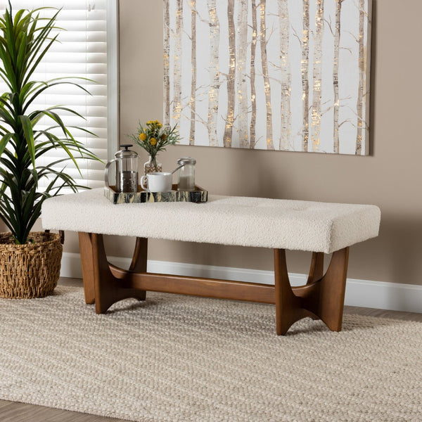 Baxton Studio Baxton Studio Theo Japandi Bench - Cream Boucle Fabric, Walnut Finish, Elegant Minimalist Design BBT5368-Cream/Walnut-Bench