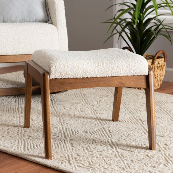 Baxton Studio Baxton Studio Roxy Mid-Century Modern Off-White Boucle Ottoman for Stylish Living Room Comfort BBT5266-Cream/Walnut-Stool