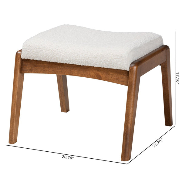 Baxton Studio Baxton Studio Roxy Mid-Century Modern Off-White Boucle Ottoman for Stylish Living Room Comfort BBT5266-Cream/Walnut-Stool
