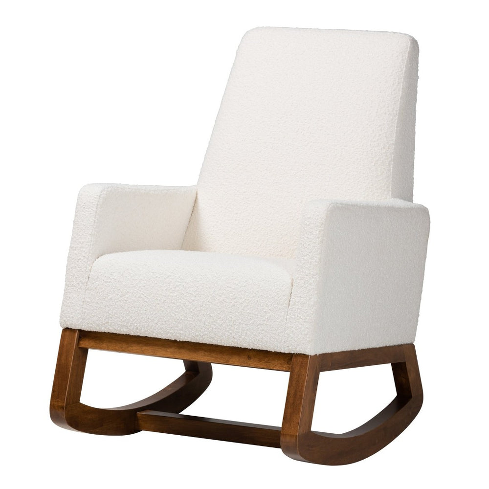 Baxton Studio Baxton Studio Yashiya Mid-Century Modern Rocking Chair in Off-White Boucle & Walnut Finish, Cozy Comfort BBT5199-Cream/Walnut-RC
