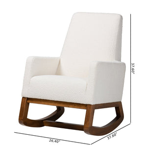 Baxton Studio Baxton Studio Yashiya Mid-Century Modern Rocking Chair in Off-White Boucle & Walnut Finish, Cozy Comfort BBT5199-Cream/Walnut-RC