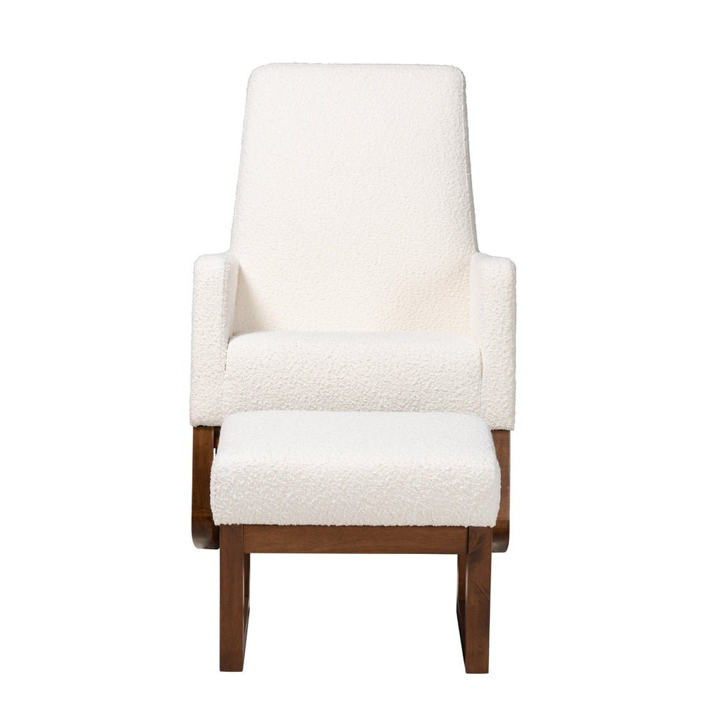 Baxton Studio Baxton Yashiya Mid-Century Rocking Chair & Ottoman Set - Off-White Boucle & Walnut Finish Comfort BBT5199-Cream/Walnut Set