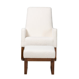 Baxton Studio Baxton Yashiya Mid-Century Rocking Chair & Ottoman Set - Off-White Boucle & Walnut Finish Comfort BBT5199-Cream/Walnut Set