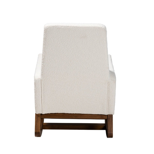 Baxton Studio Baxton Yashiya Mid-Century Rocking Chair & Ottoman Set - Off-White Boucle & Walnut Finish Comfort BBT5199-Cream/Walnut Set