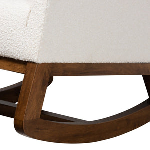 Baxton Studio Baxton Yashiya Mid-Century Rocking Chair & Ottoman Set - Off-White Boucle & Walnut Finish Comfort BBT5199-Cream/Walnut Set
