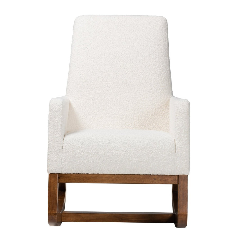 Baxton Studio Baxton Studio Yashiya Mid-Century Modern Rocking Chair in Off-White Boucle & Walnut Finish, Cozy Comfort BBT5199-Cream/Walnut-RC
