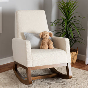 Baxton Studio Baxton Studio Yashiya Mid-Century Modern Rocking Chair in Off-White Boucle & Walnut Finish, Cozy Comfort BBT5199-Cream/Walnut-RC
