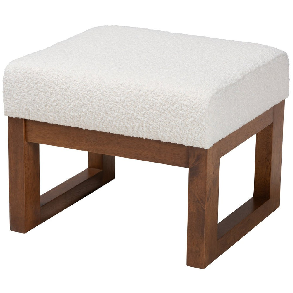Baxton Studio Baxton Studio Yashiya Mid-Century Off-White Boucle Ottoman - Versatile Footstool & Accent Seat BBT5200-Cream/Walnut-Stool