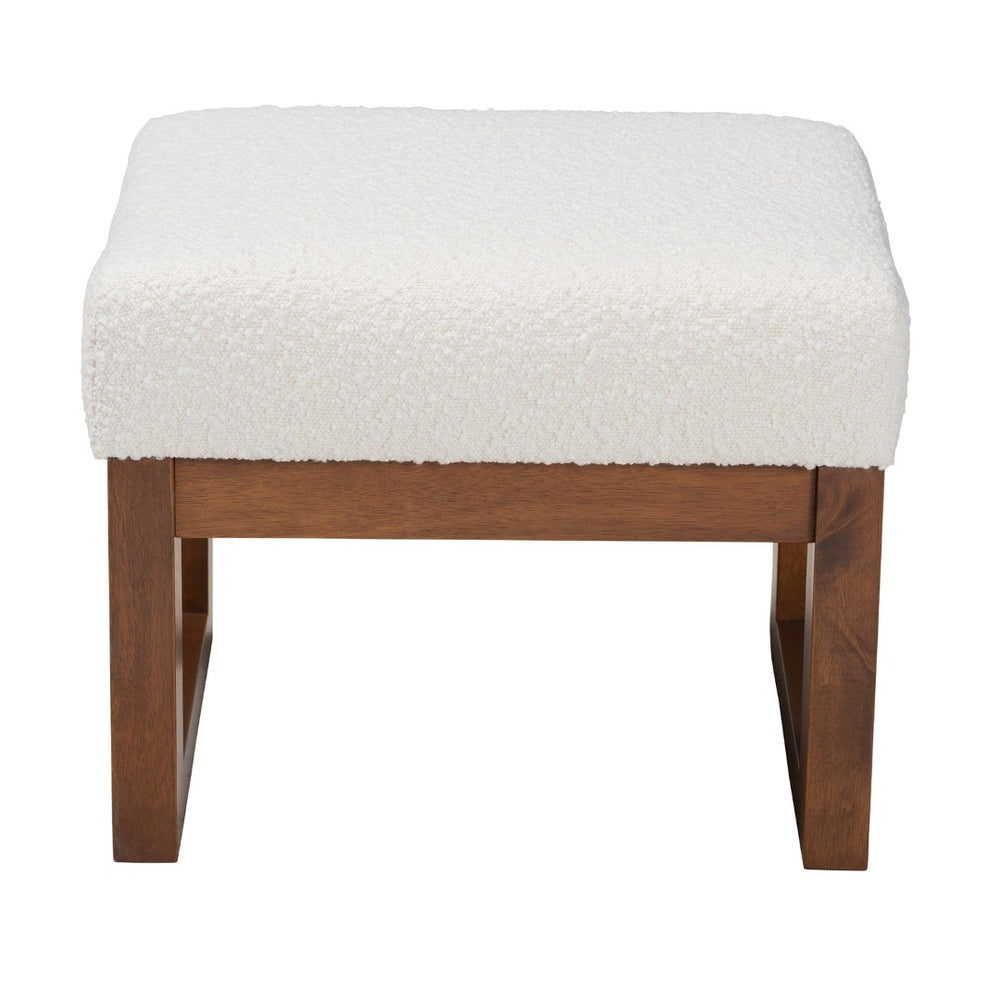 Baxton Studio Baxton Studio Yashiya Mid-Century Off-White Boucle Ottoman - Versatile Footstool & Accent Seat BBT5200-Cream/Walnut-Stool