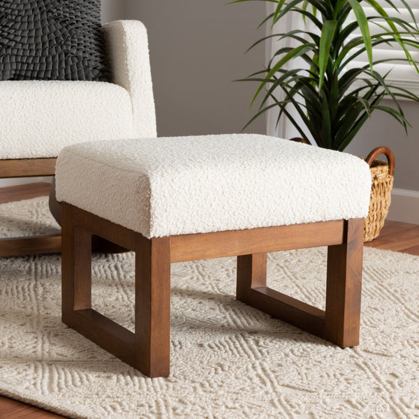 Baxton Studio Baxton Studio Yashiya Mid-Century Off-White Boucle Ottoman - Versatile Footstool & Accent Seat BBT5200-Cream/Walnut-Stool
