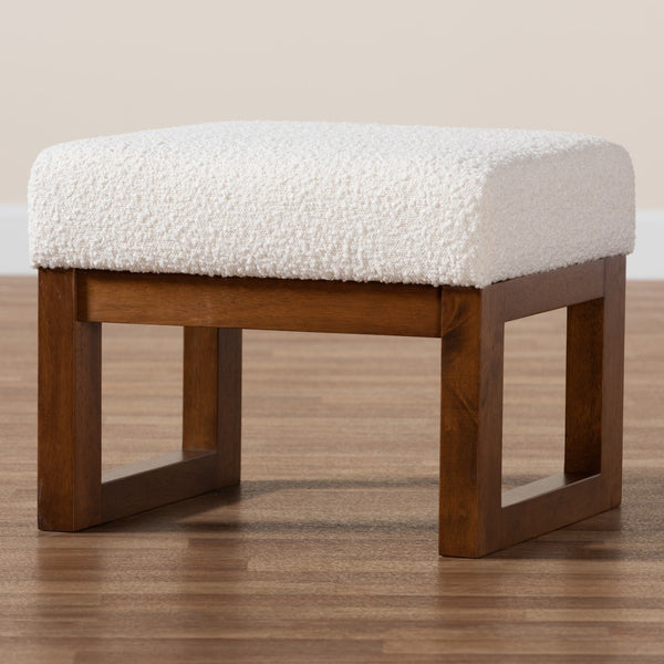Baxton Studio Baxton Studio Yashiya Mid-Century Off-White Boucle Ottoman - Versatile Footstool & Accent Seat BBT5200-Cream/Walnut-Stool