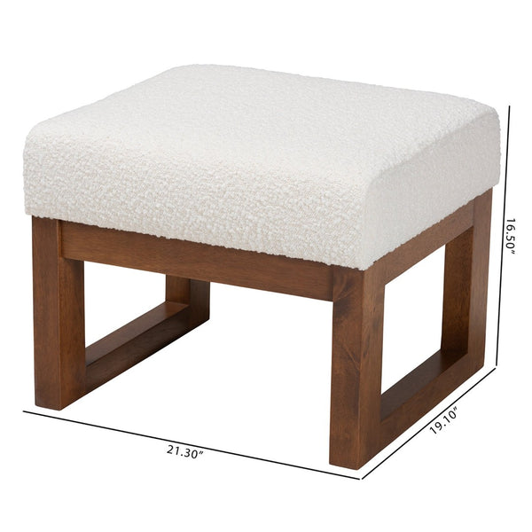 Baxton Studio Baxton Studio Yashiya Mid-Century Off-White Boucle Ottoman - Versatile Footstool & Accent Seat BBT5200-Cream/Walnut-Stool