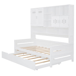 English Elm Twin Size Daybed With Trundle & Integrated Storage Shelf - Modern White Design For Kids & Teens N820S00026K-GIGA