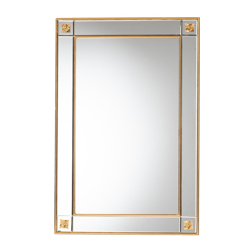 Baxton Studio Baxton Iara Modern Glam Antique Goldleaf Wood Accent Mirror - Elegant Floral Design & Ready to Hang RXW-10689